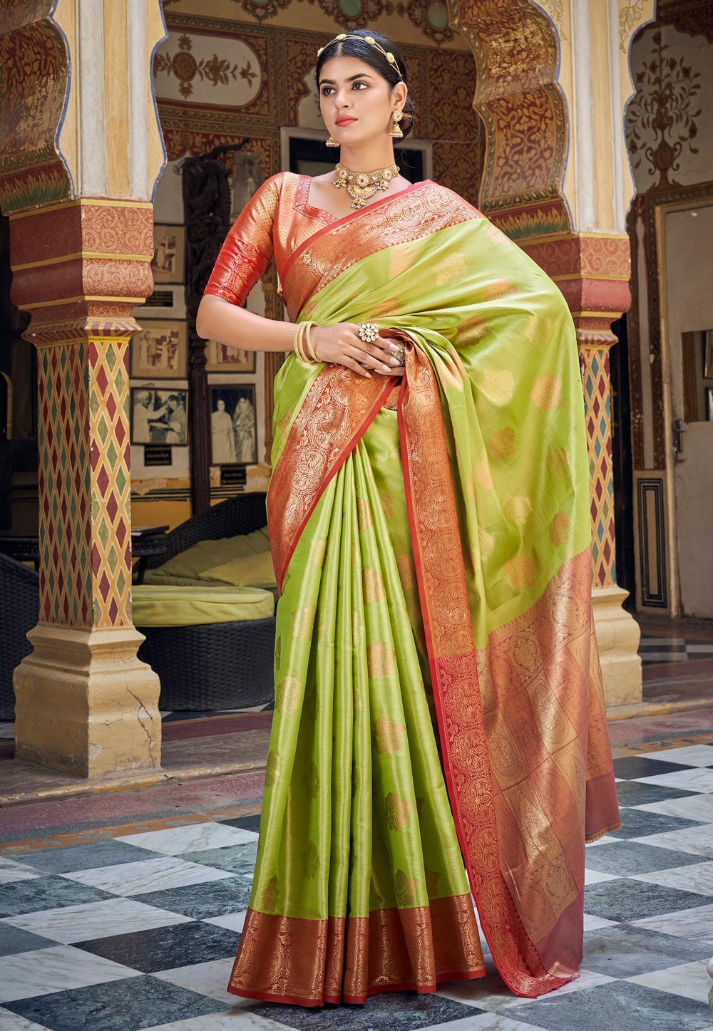 Buy online Women's Geometric Light Green Colored Saree With Blouse from  ethnic wear for Women by Charukriti for ₹2700 at 40% off | 2024 Limeroad.com