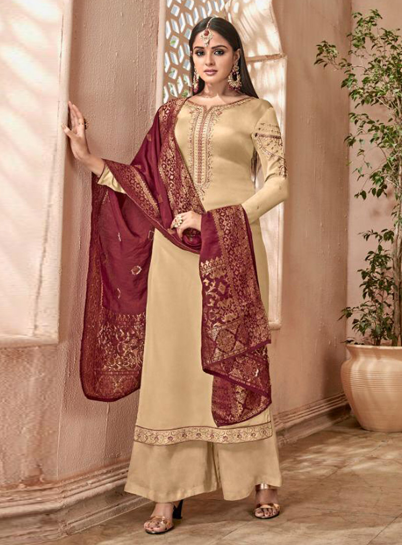 Beige Georgette Palazzo Style Suit 147827