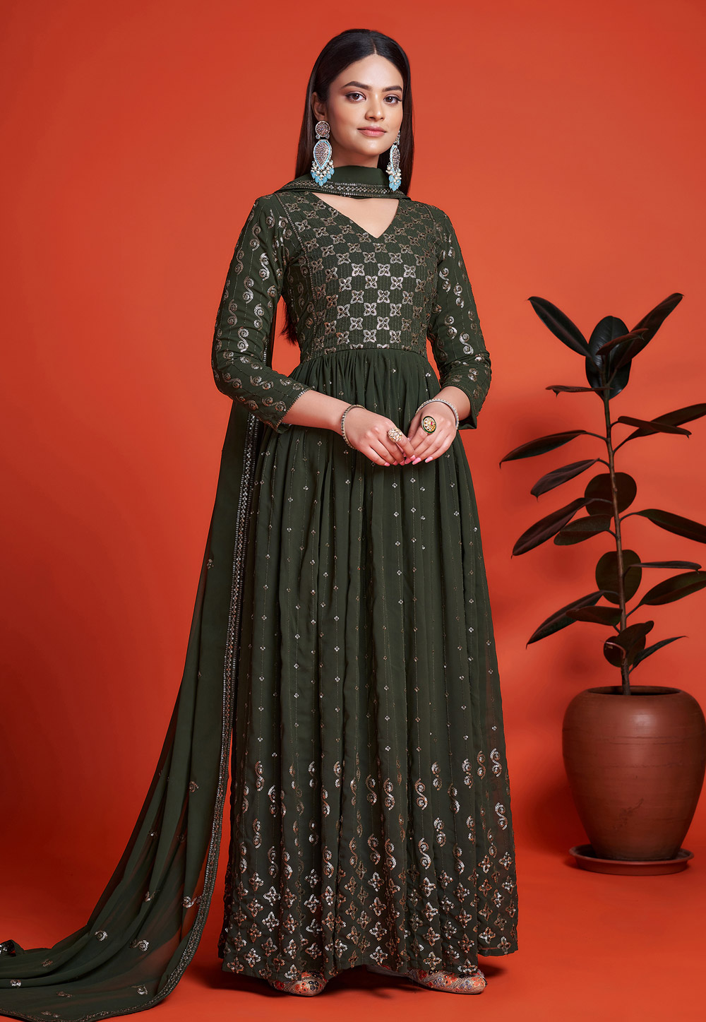 Camo Green Georgette Gown 260941