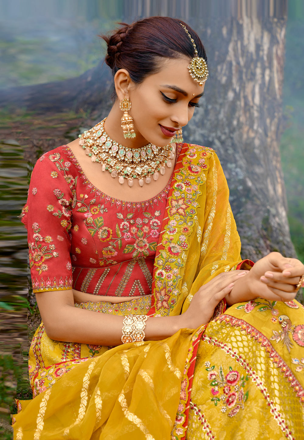 Buy Yellow Net Wedding Wear Thread Work Lehenga Choli Online From Wholesale  Salwar.