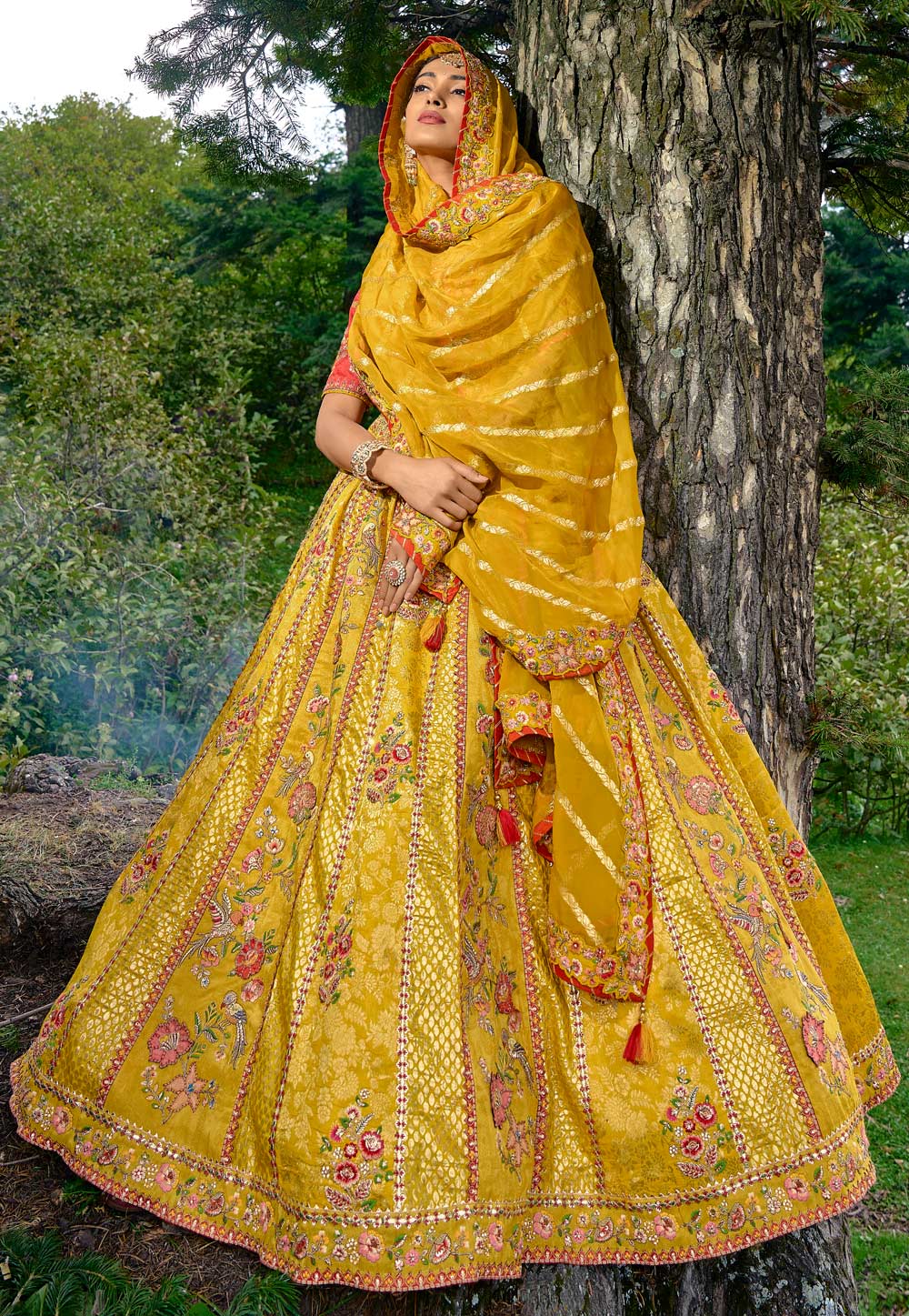 Yellow Silk Circular Lehenga Choli For Wedding 275642