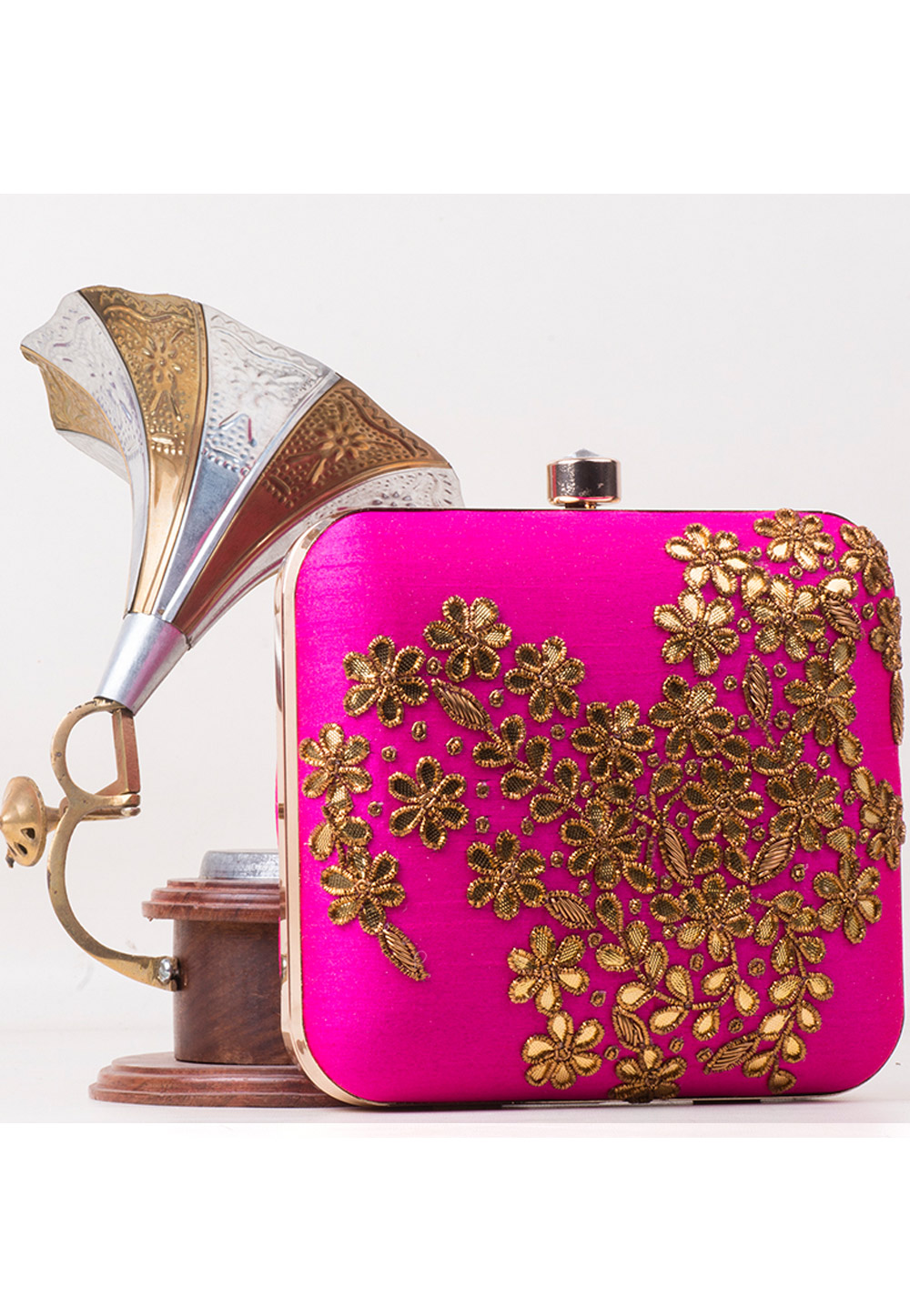 Magenta Synthetic Embroidered Clutch 172777