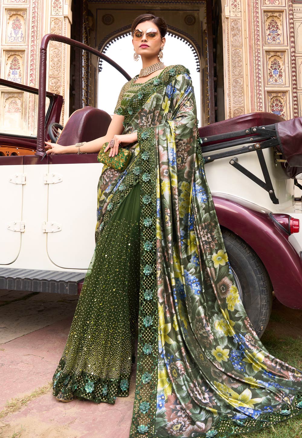 Green Net Saree With Blouse 254730