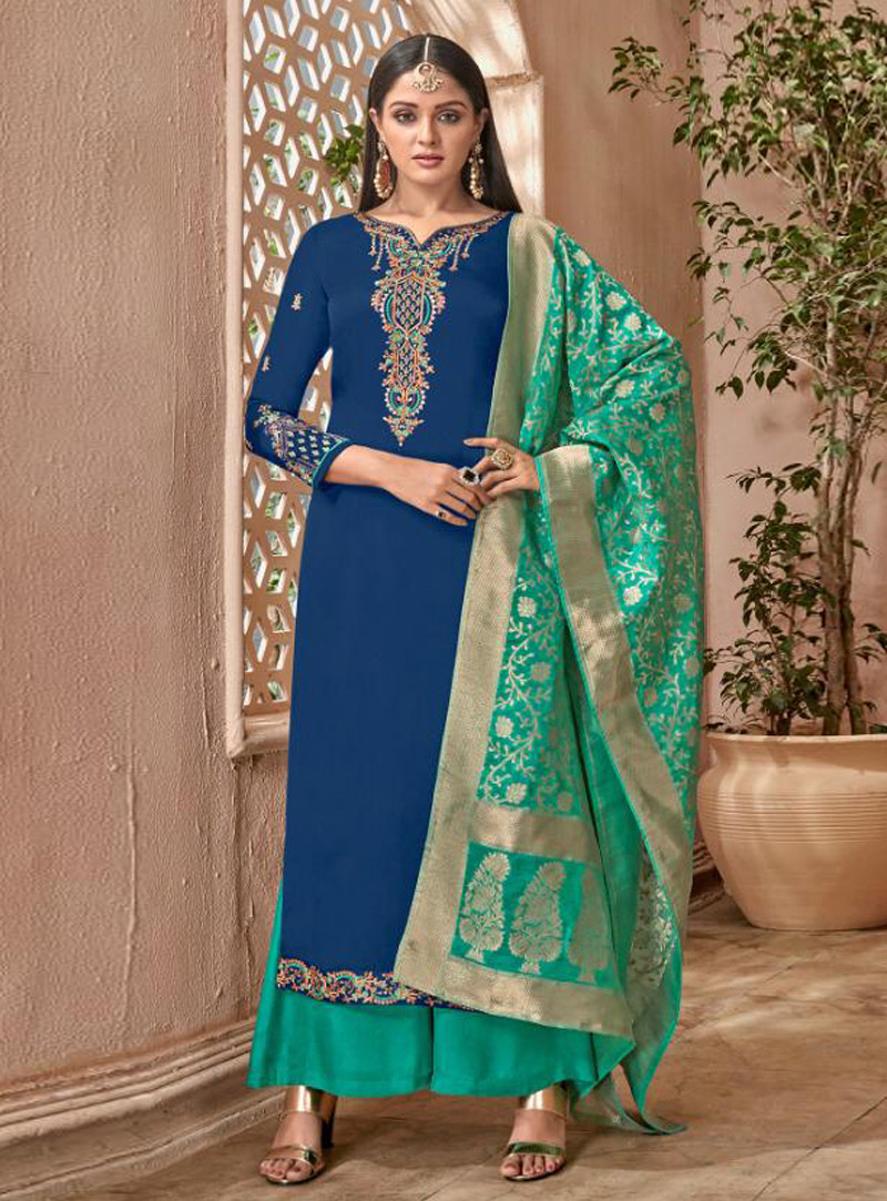 Blue Georgette Kameez With Palazzo 147832