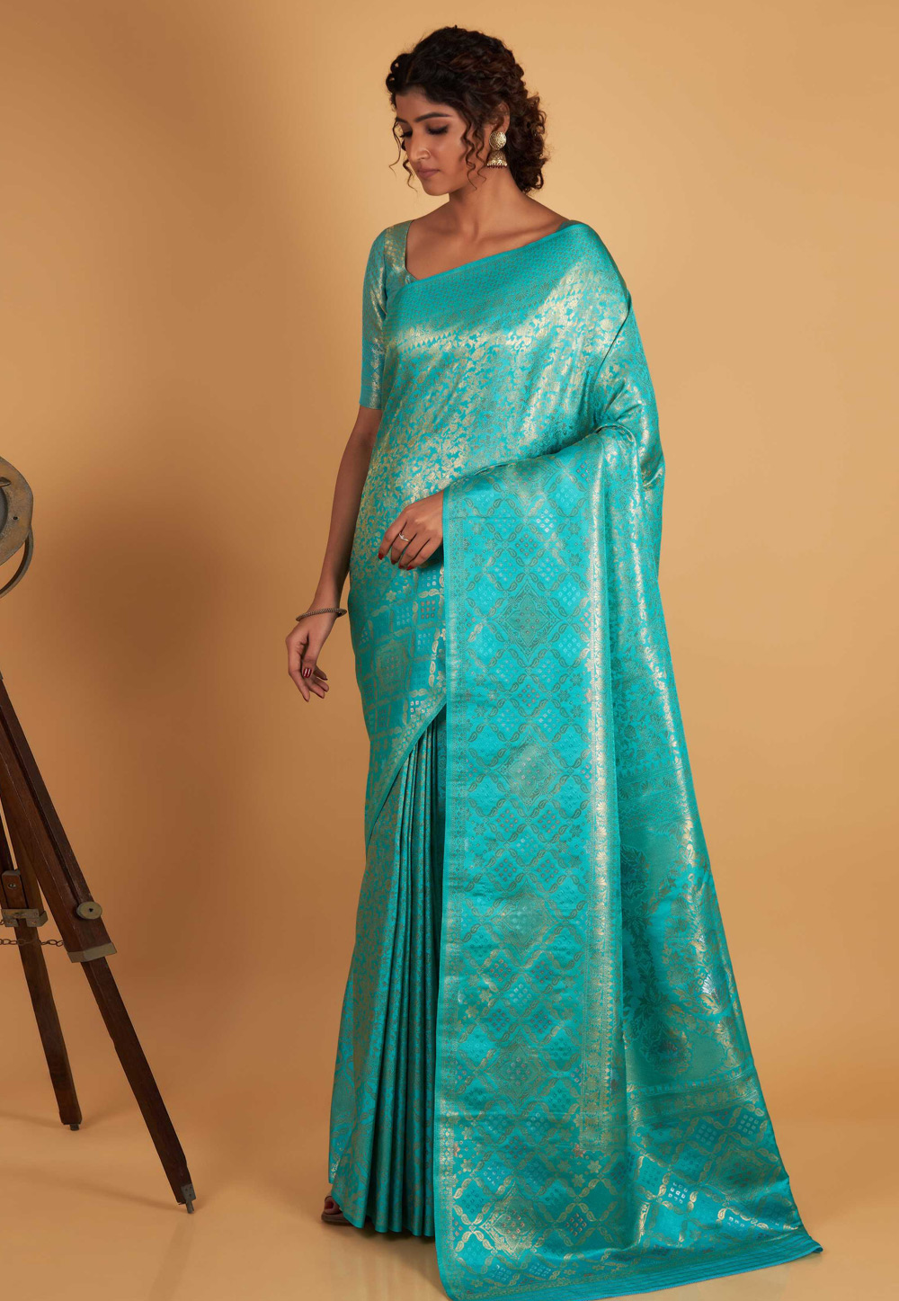 Aqua Kanjivaram Silk Saree With Blouse 268756