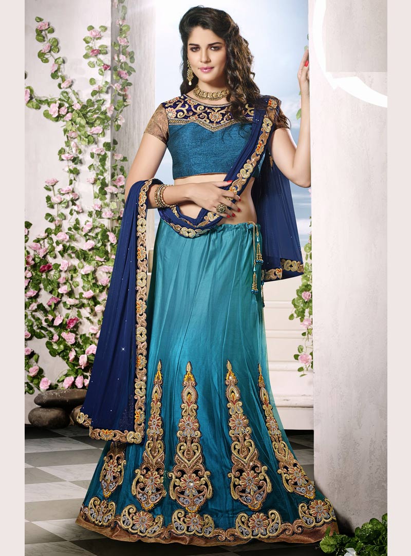 Blue A Line Embroidered Wedding Lehenga Choli 39746