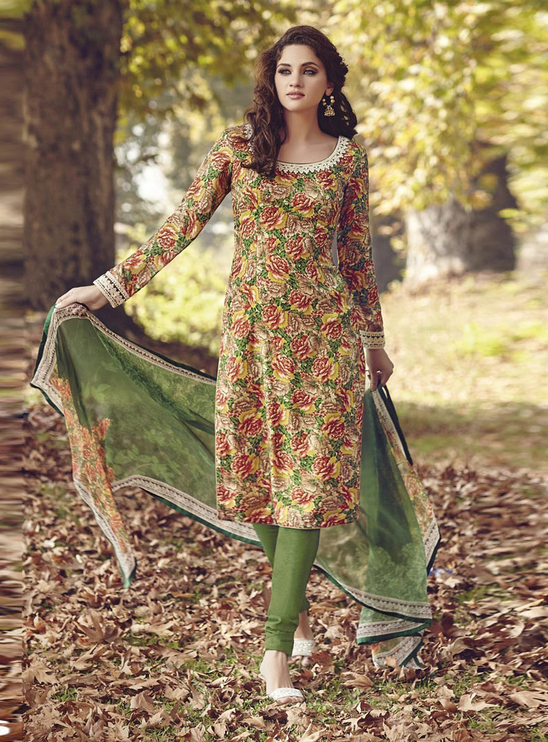 Green Pashmina Churidar Salwar Suit 87346