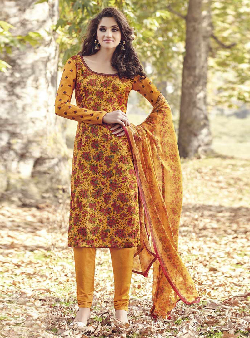 Orange Pashmina Churidar Salwar Suit 87348