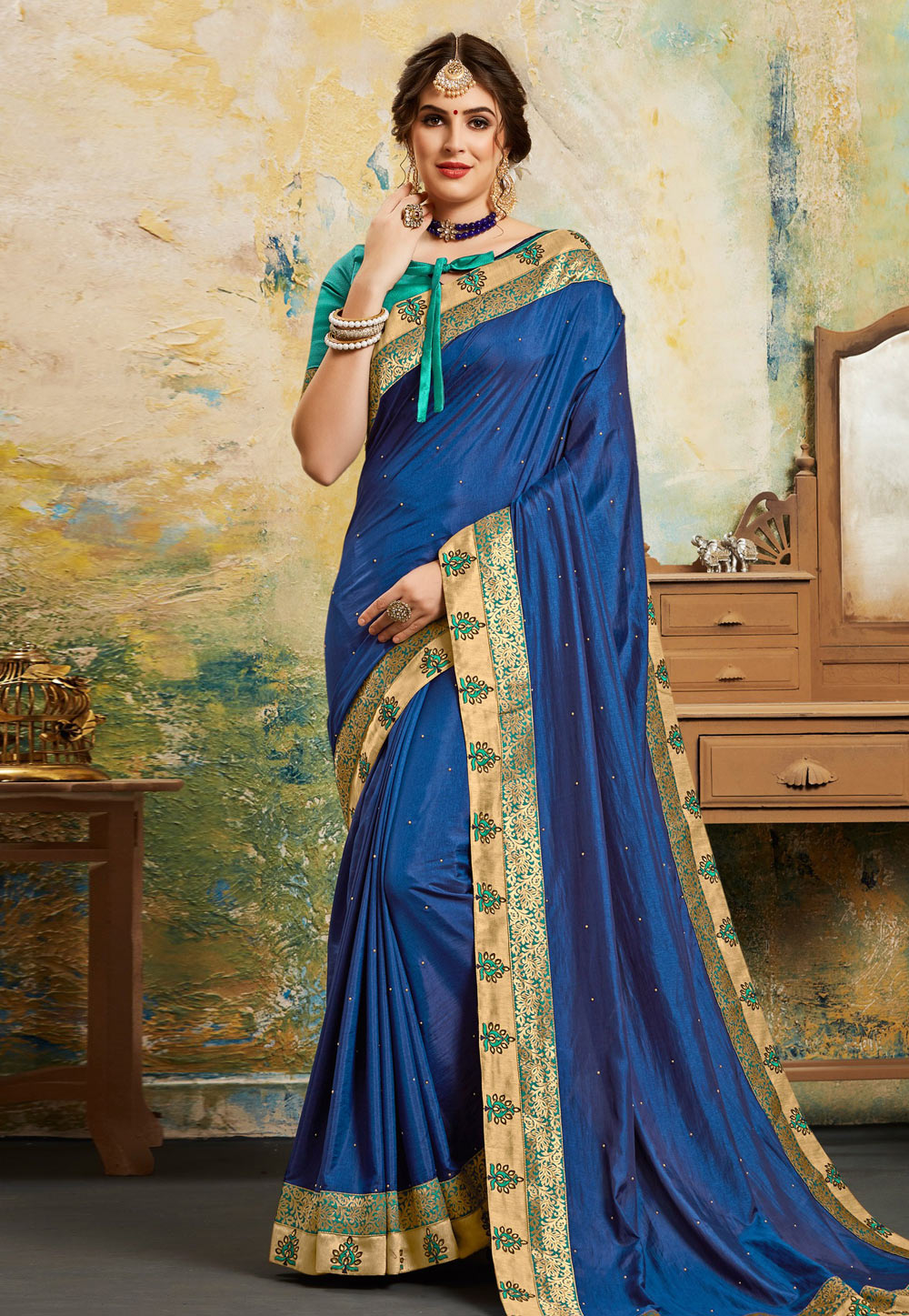 Blue Silk Festival Wear Saree 187460