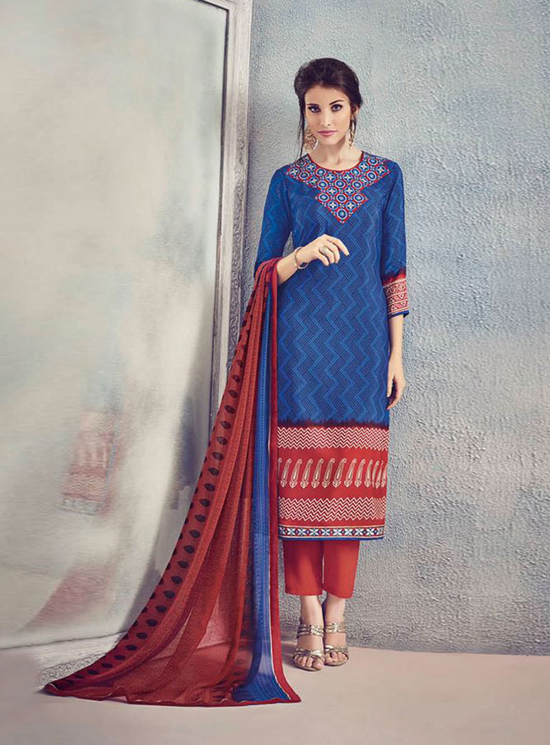 Blue Crepe Pakistani Style Suit 79187