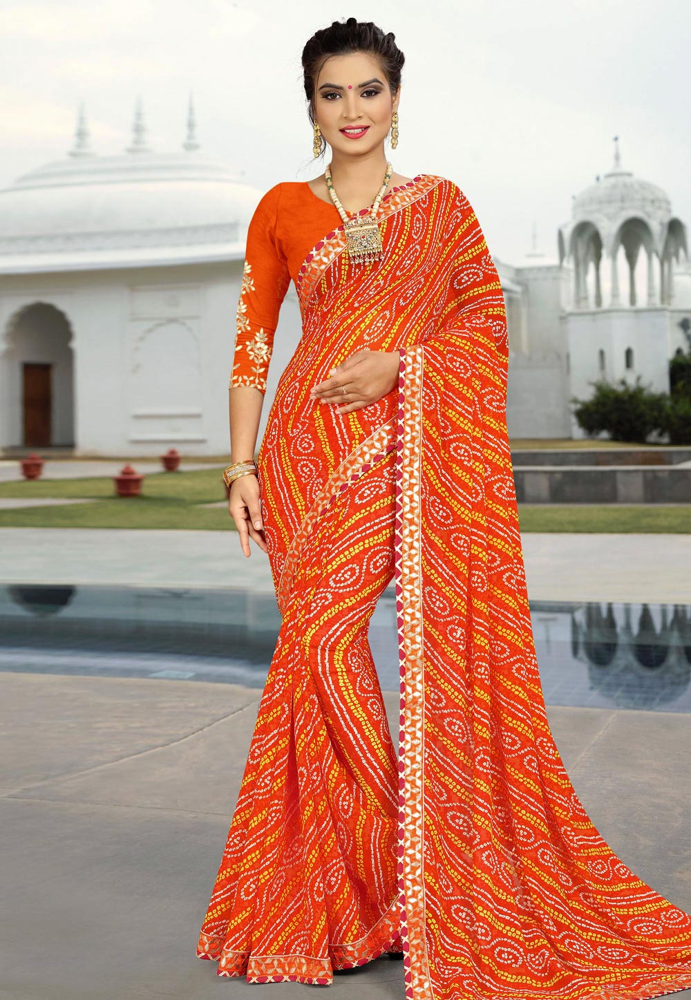 Orange Georgette Bandhej Festival Wear Saree 175450
