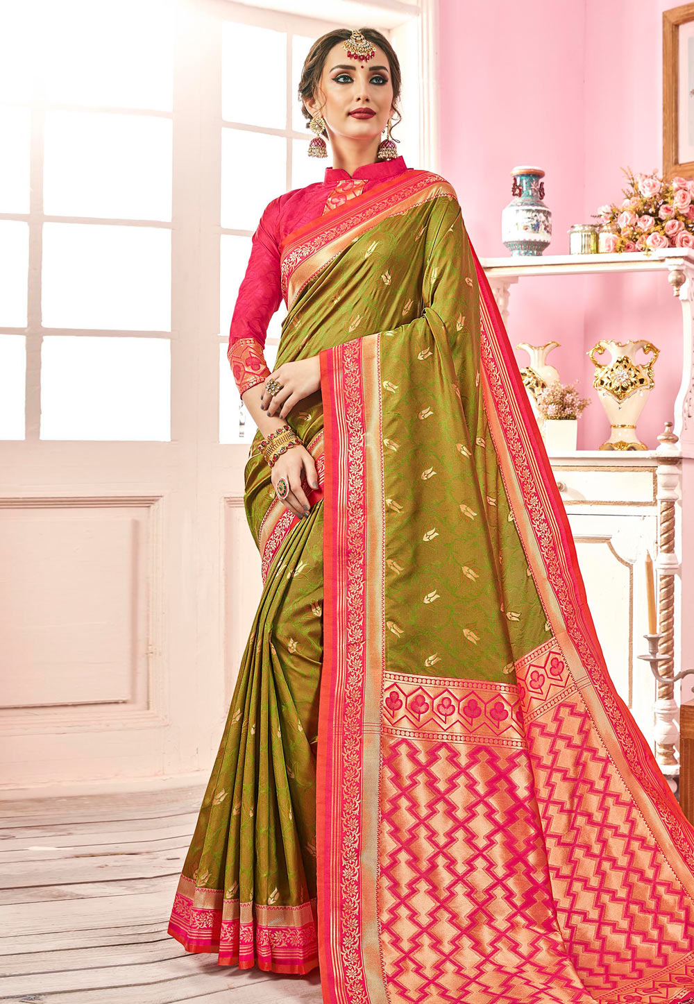 Green Banarasi Silk Festival Wear Saree 175454