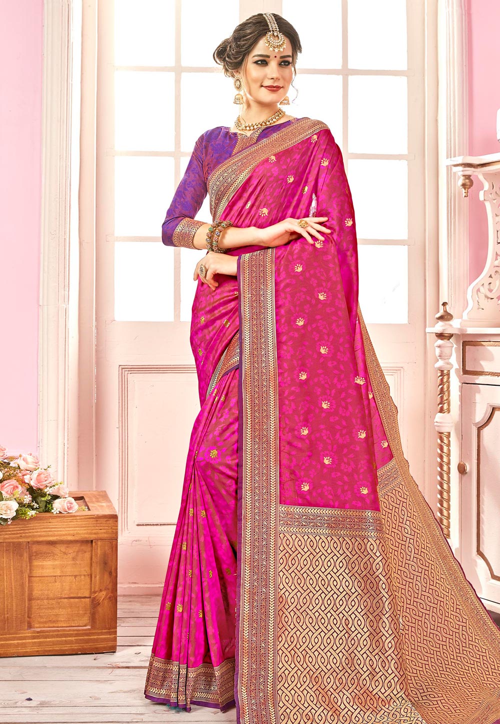 Magenta Banarasi Silk Festival Wear Saree 175458