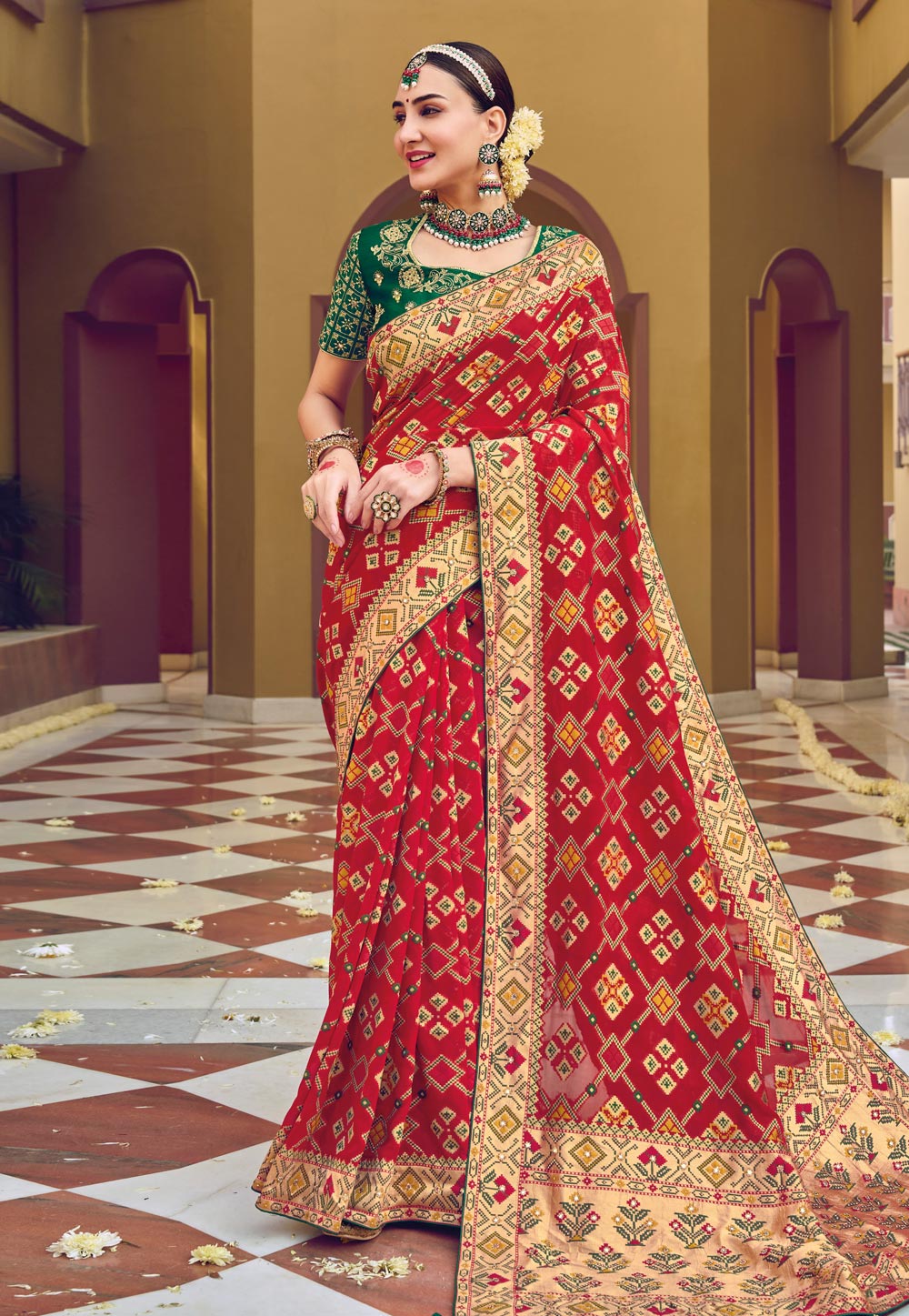 Red Georgette Saree With Blouse 255594