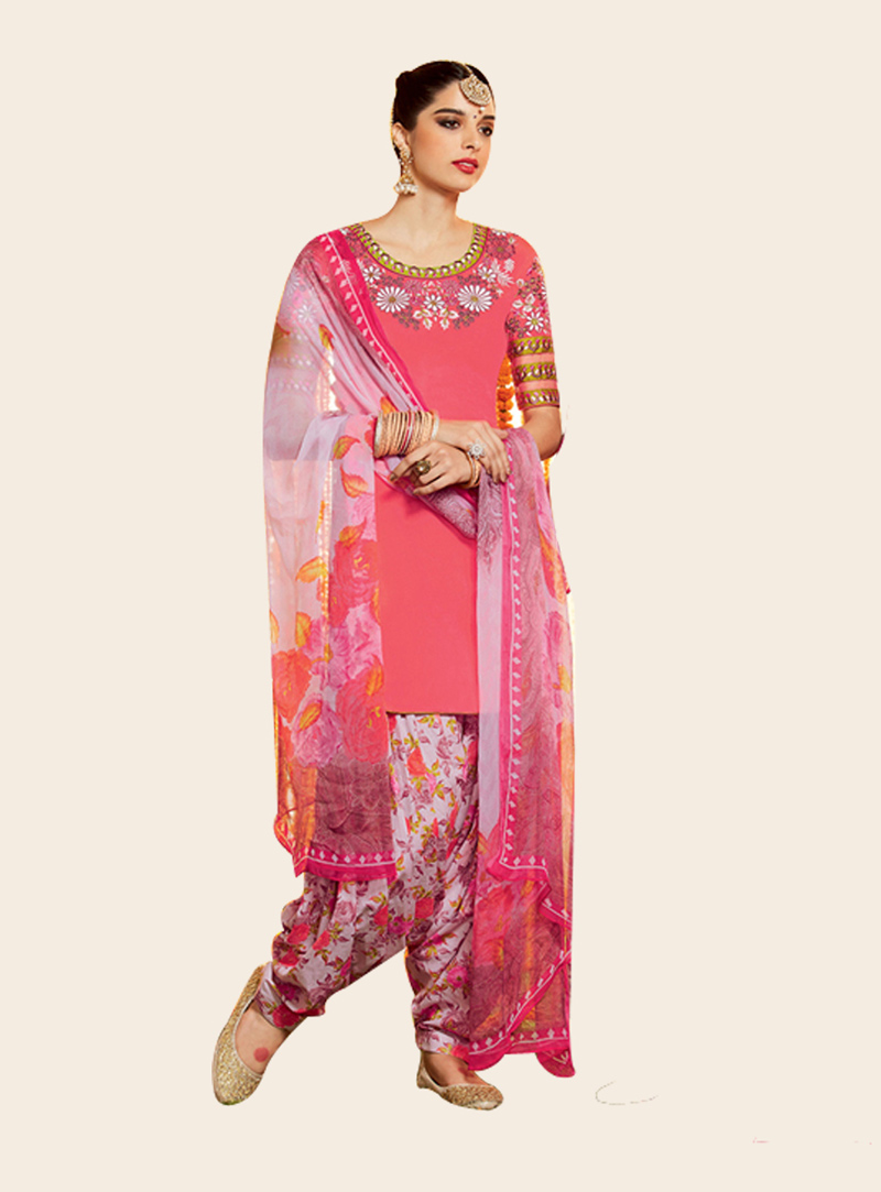 Giselli Monteiro Pink Cotton Satin Punjabi Suit 73518