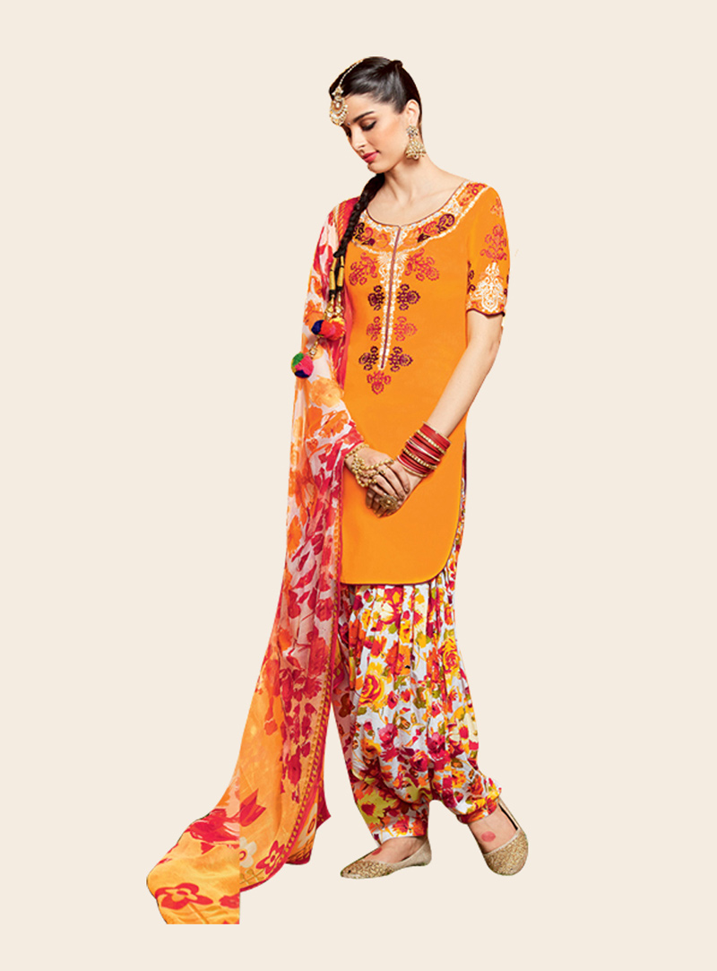 Giselli Monteiro Orange Cotton Satin Punjabi Suit 73520