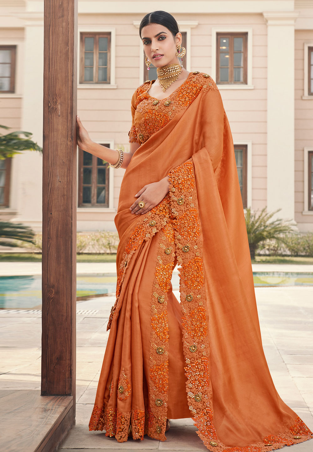 Orange Silk Festival Wear Saree 221518