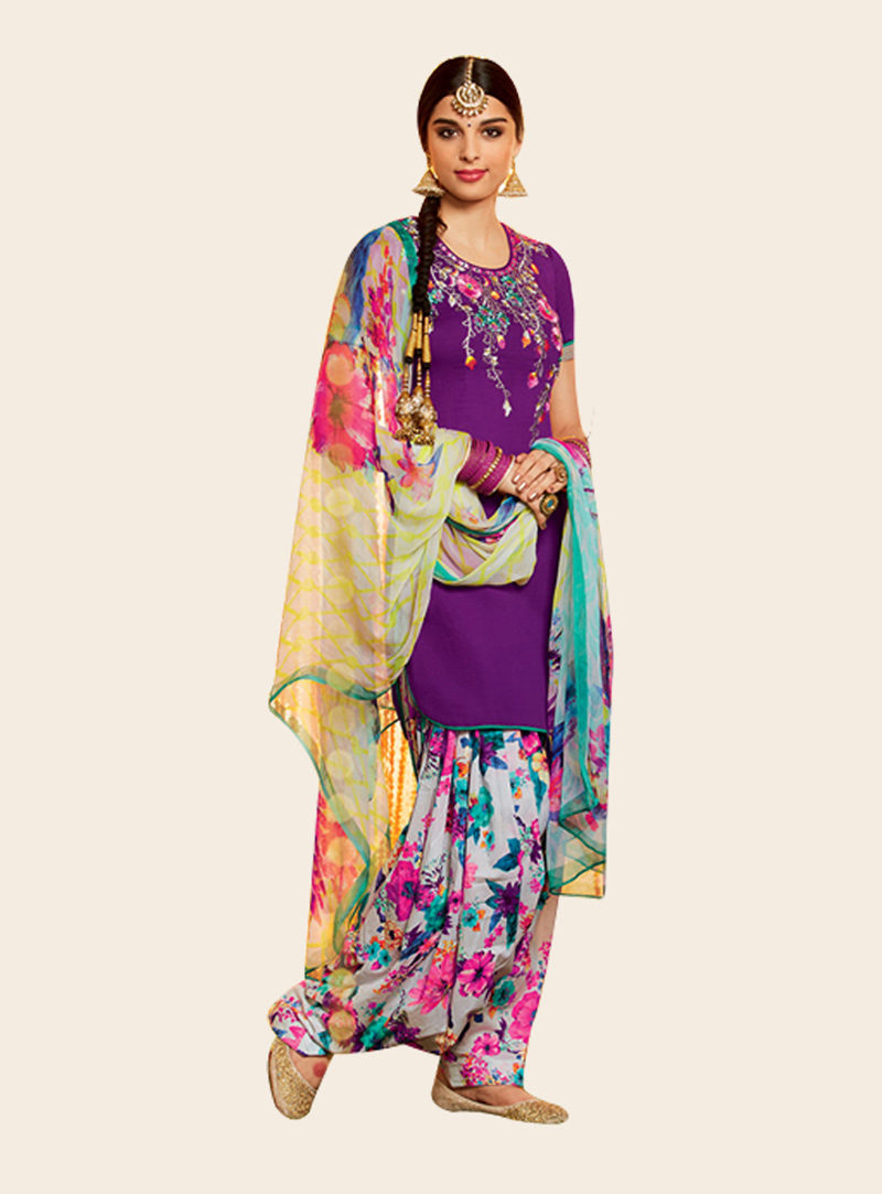 Giselli Monteiro Purple Cotton Satin Punjabi Suit 73526