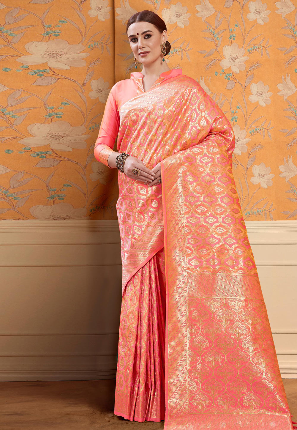 Pink Banarasi Saree With Blouse 175937