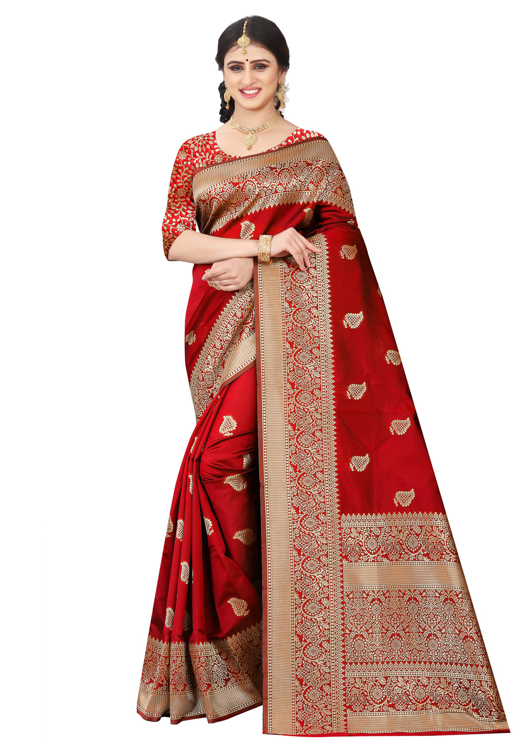 Red Banarasi Saree With Blouse 236568