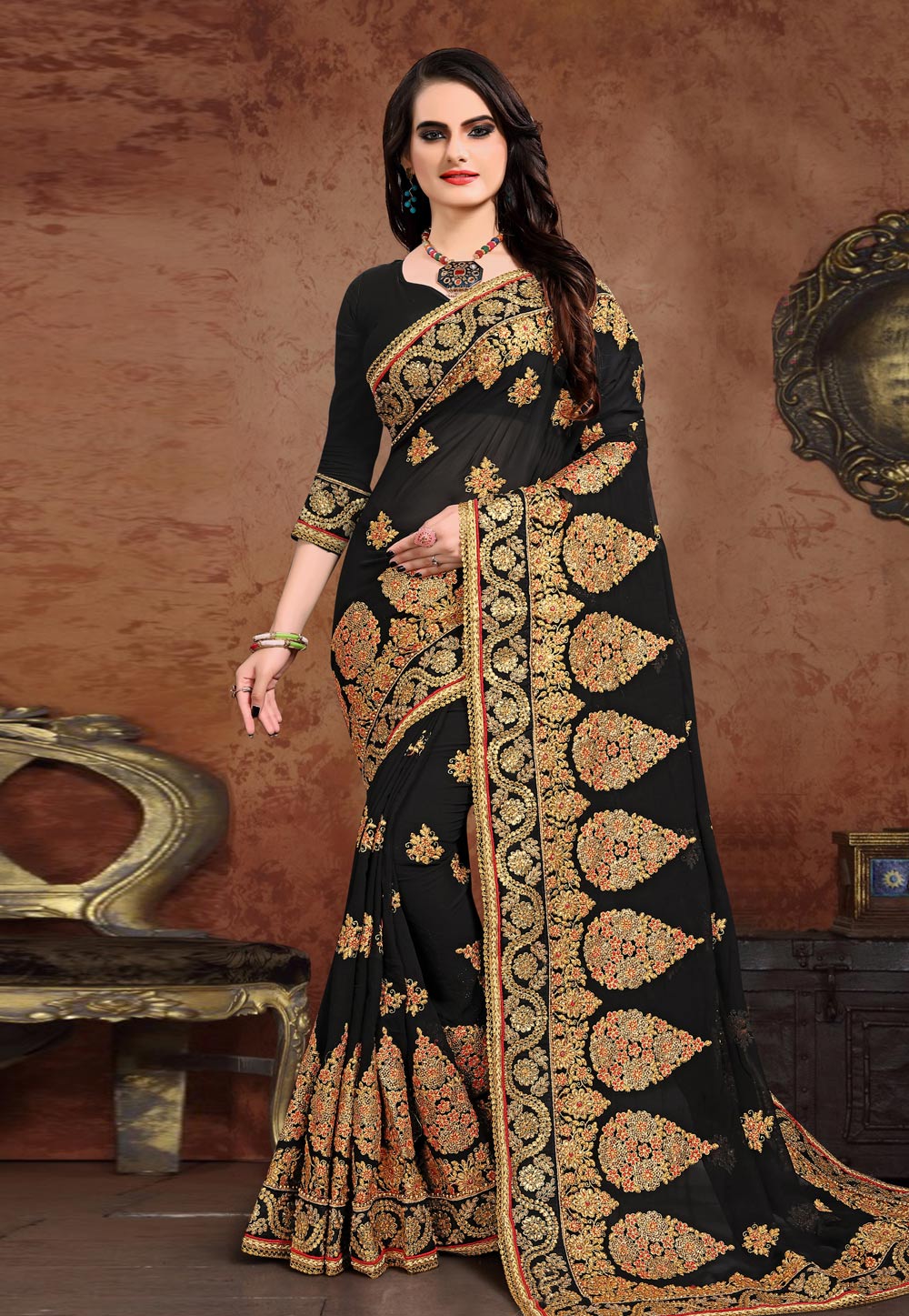 Black Georgette Saree With Blouse 208083