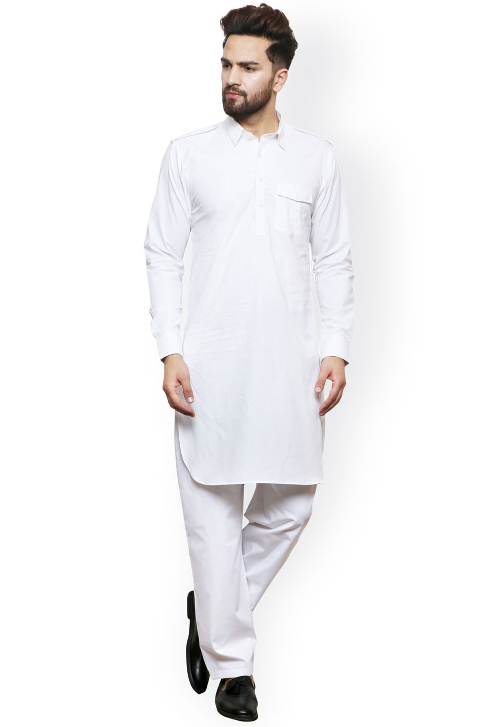 White Cotton Readymade Pathani Suit 200219