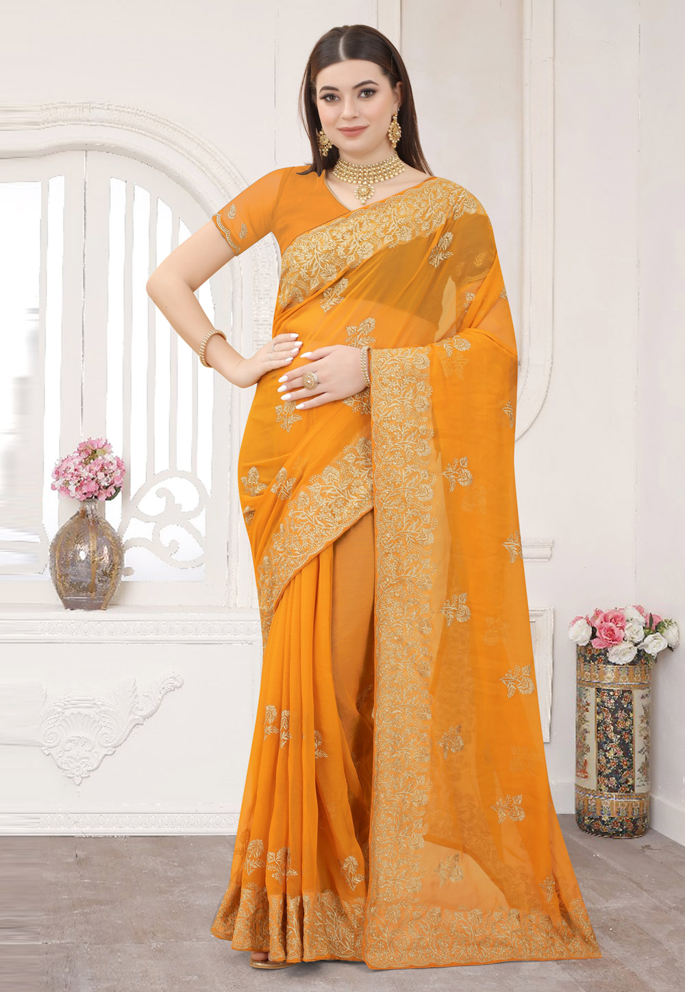 Yellow Shimmer Saree With Blouse 253947