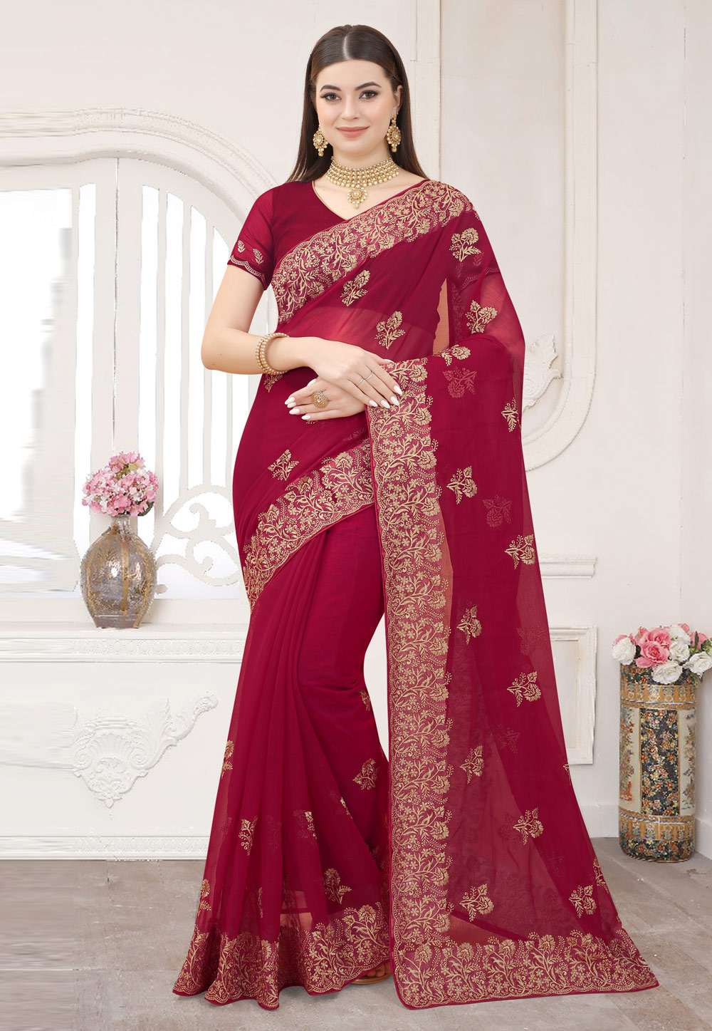 Magenta Shimmer Saree With Blouse 253949