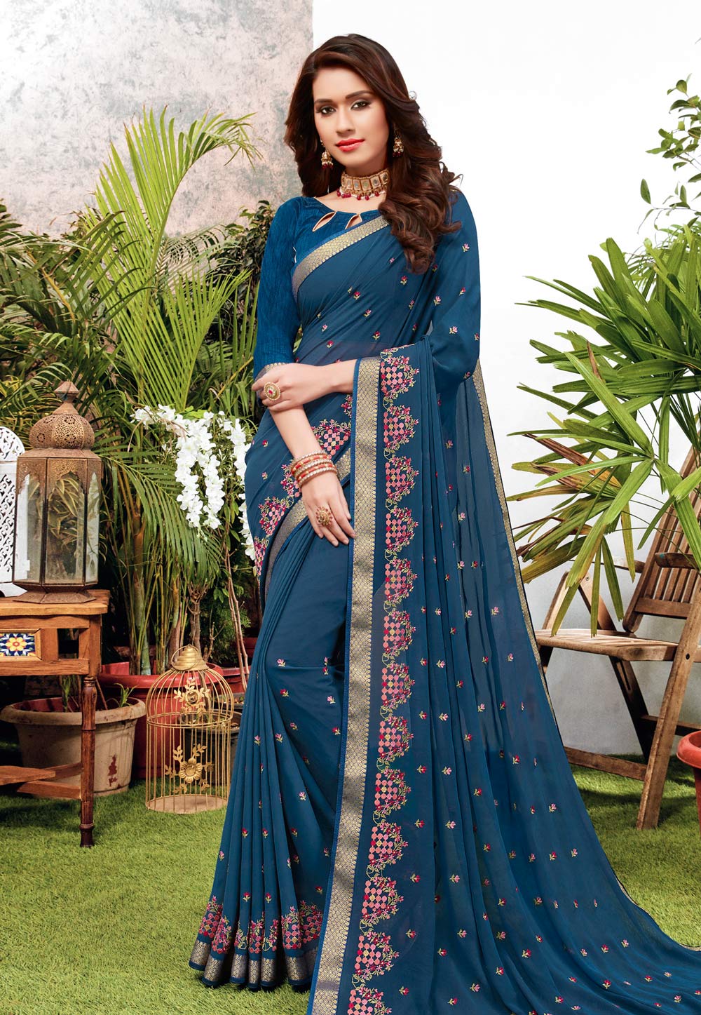 Blue Georgette Saree With Blouse 197758