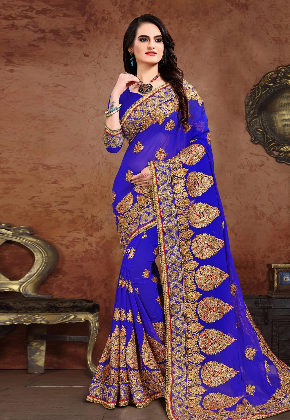 Blue Georgette Saree With Blouse 208085