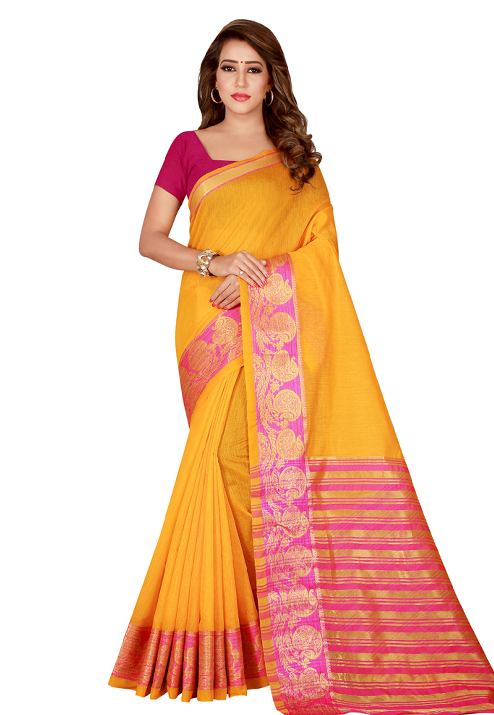 Yellow Cotton Silk Festival Wear Saree 162059