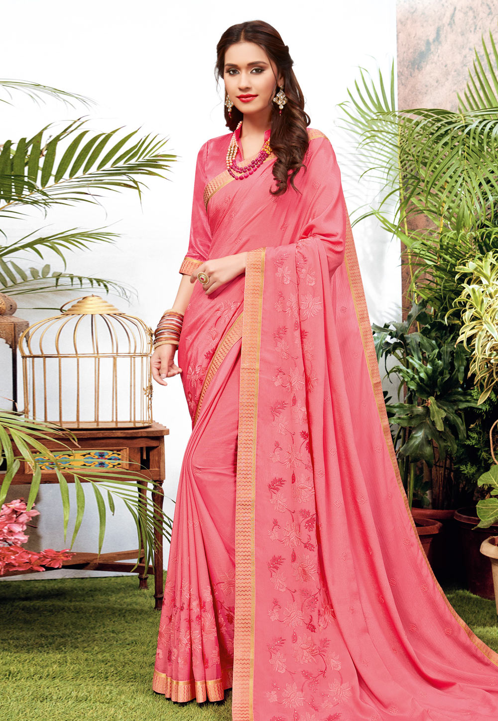 Pink Georgette Saree With Blouse 197760