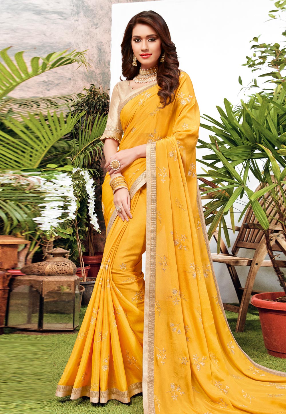 Yellow Georgette Saree With Blouse 197762