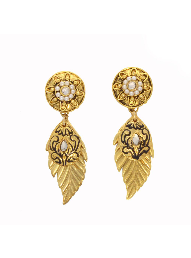 Golden Beads Studded Leaf Style Earrings 26712