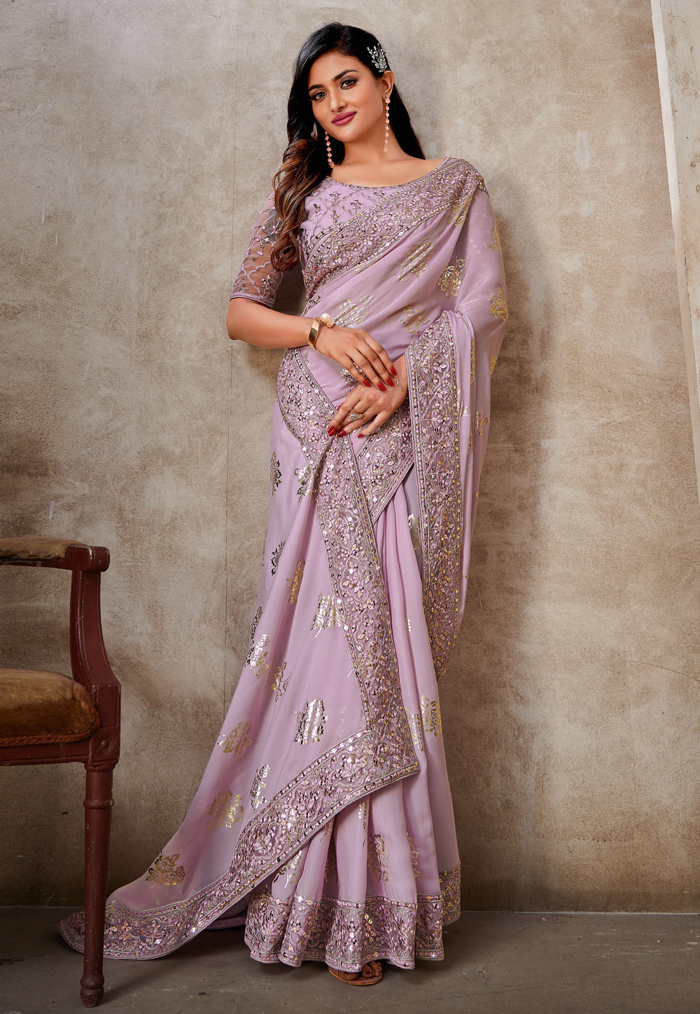 Pink Satin Silk Saree With Blouse 254448