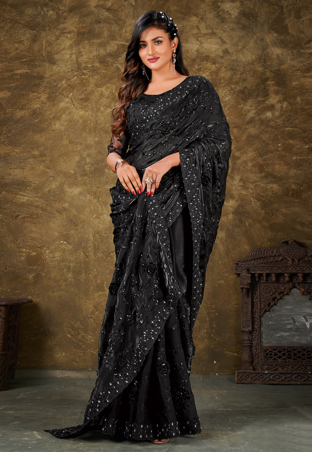 Black Organza Saree With Blouse 254453