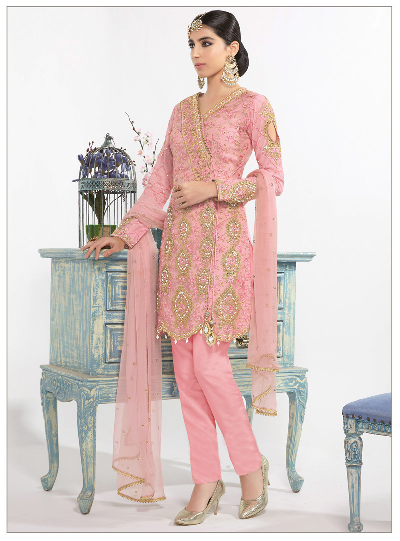 Pink Net Pant Style Suit 146621