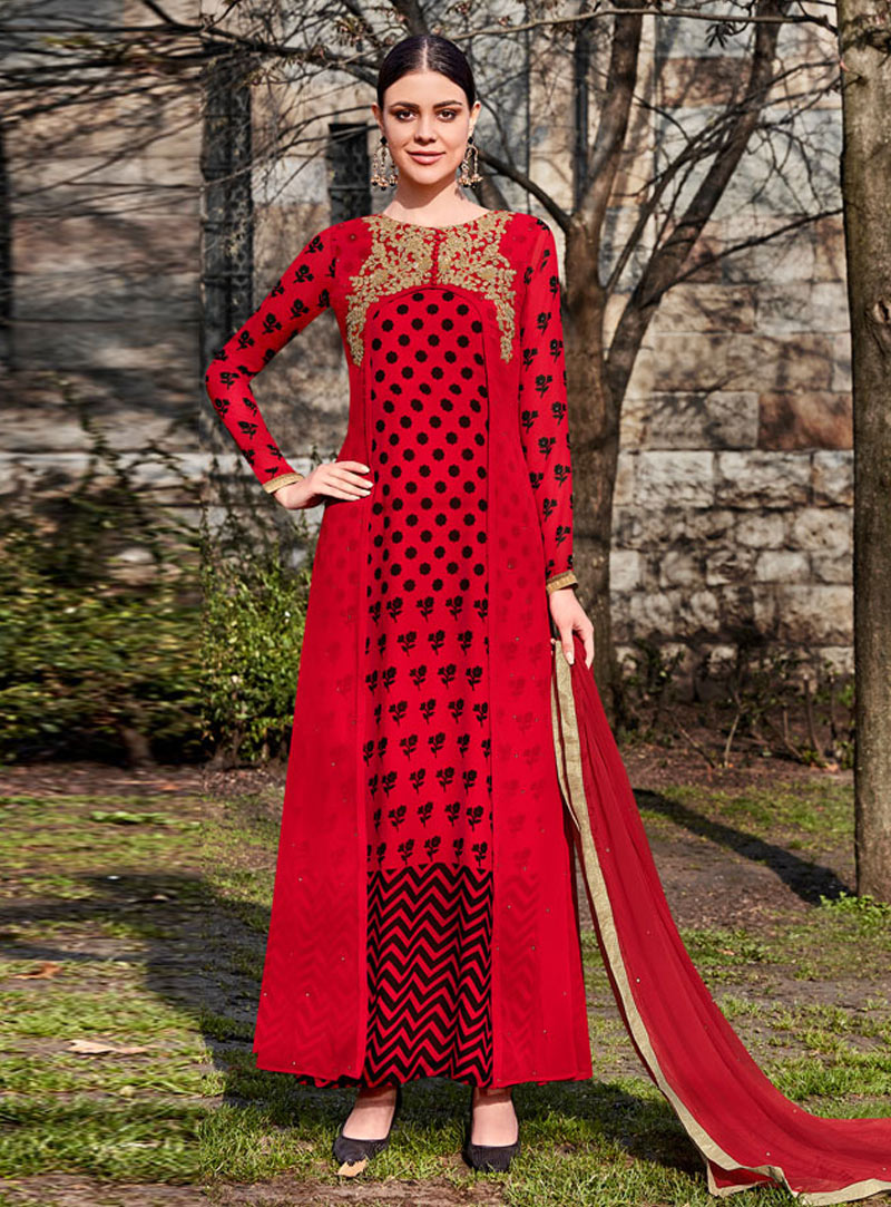 Red Georgette Anarkali Suit 143711