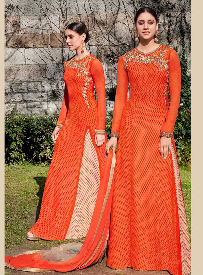 Orange Georgette Designer Anarkali Suit 143712
