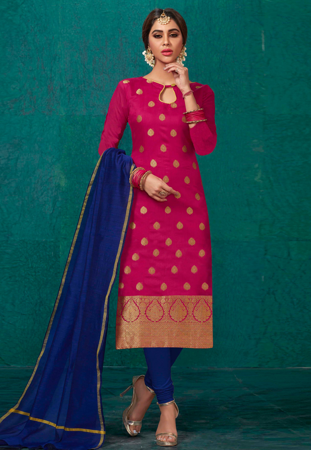 Magenta Banarasi Silk Churidar Suit 176145