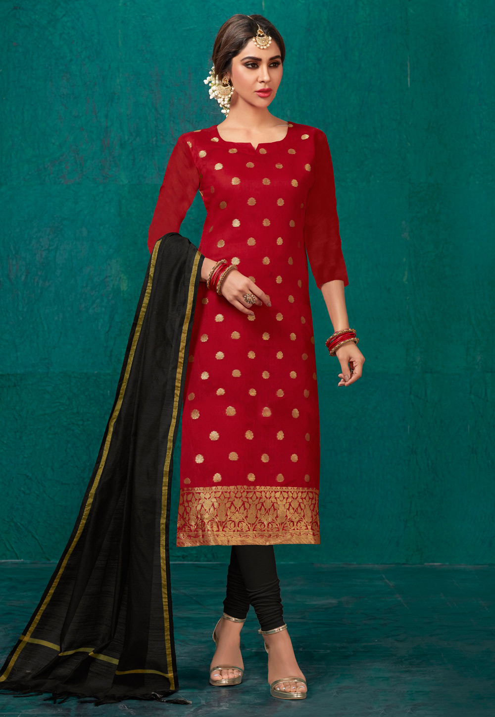Maroon Banarasi Silk Churidar Suit 176151