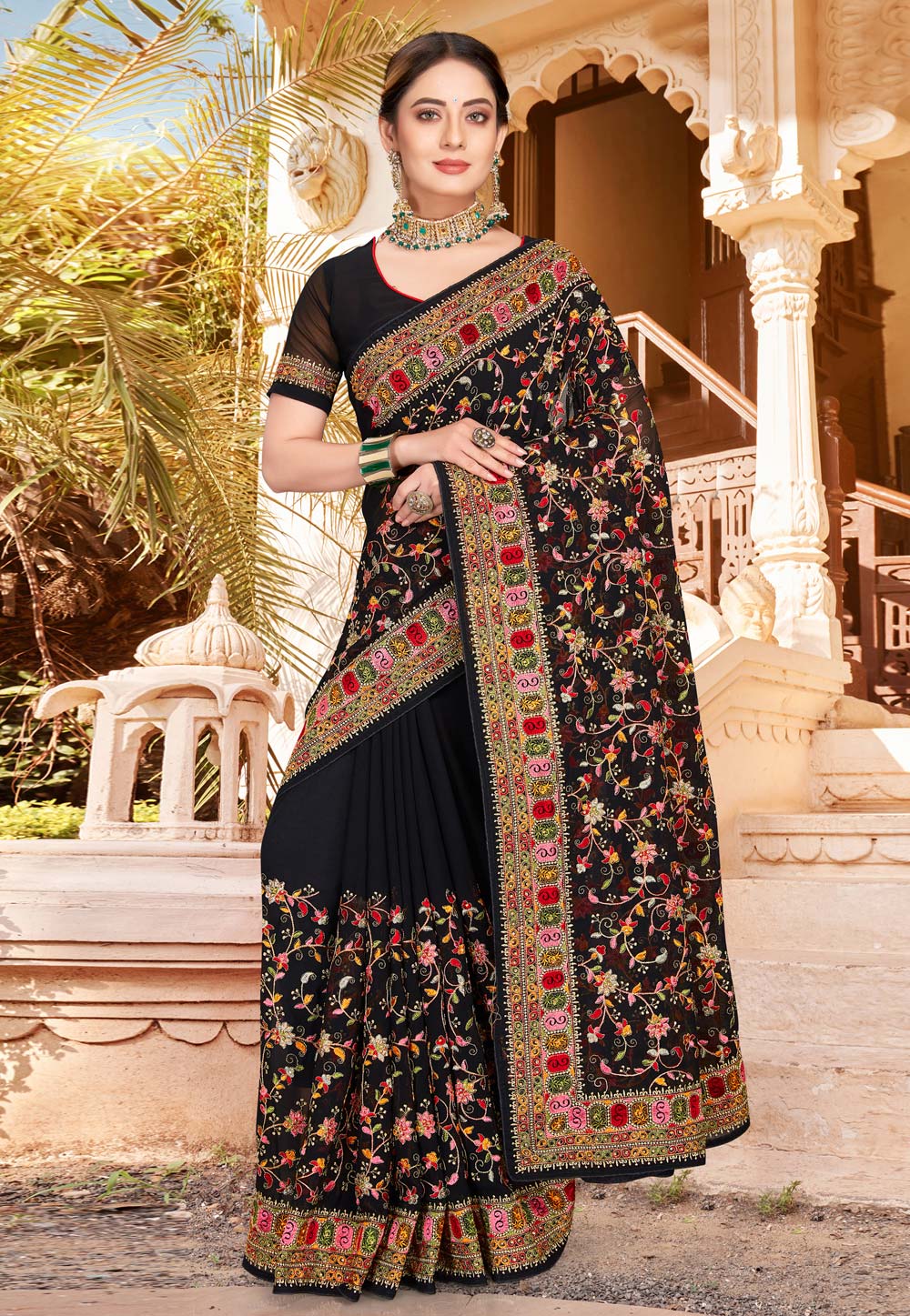 670110122022 Black Georgette Saree With Blouse