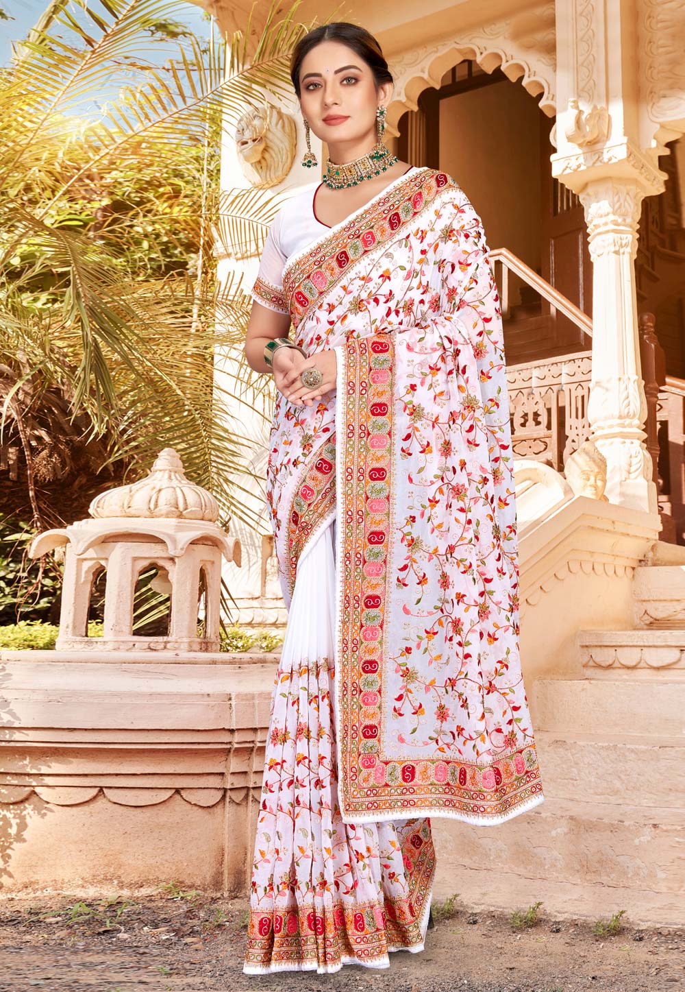 White Georgette Saree With Blouse 254815