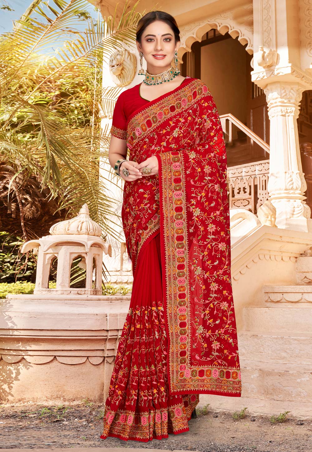 Red Georgette Saree With Blouse 254816