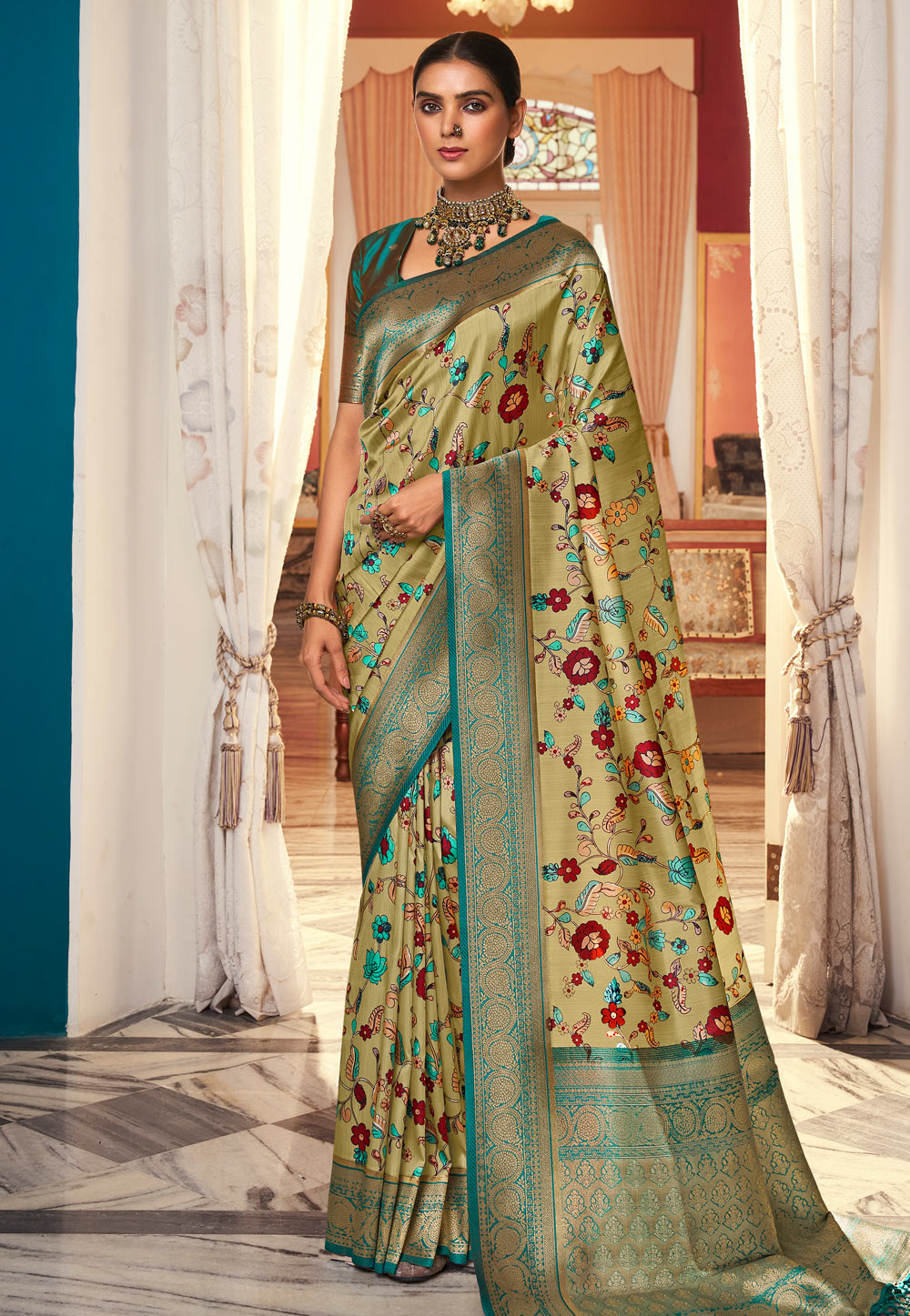 Light Yellow Satin Saree With Blouse 269656