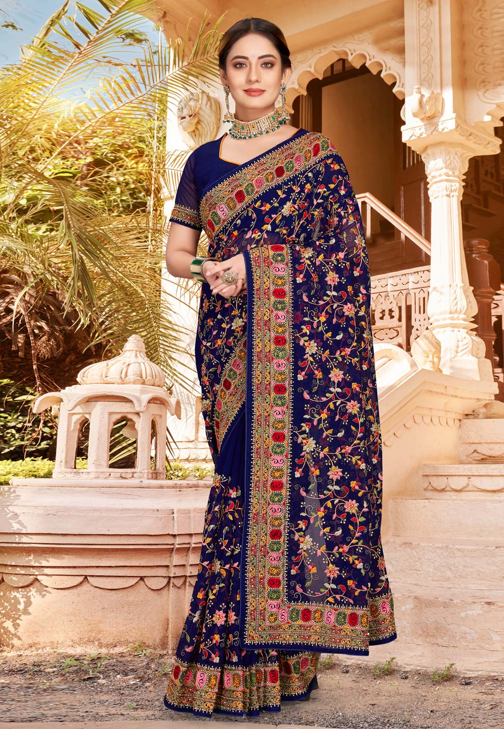 Blue Georgette Saree With Blouse 254817