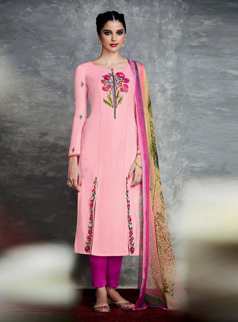 Giselli Monteiro Pink Cotton Satin Pakistani Style Suit 75077