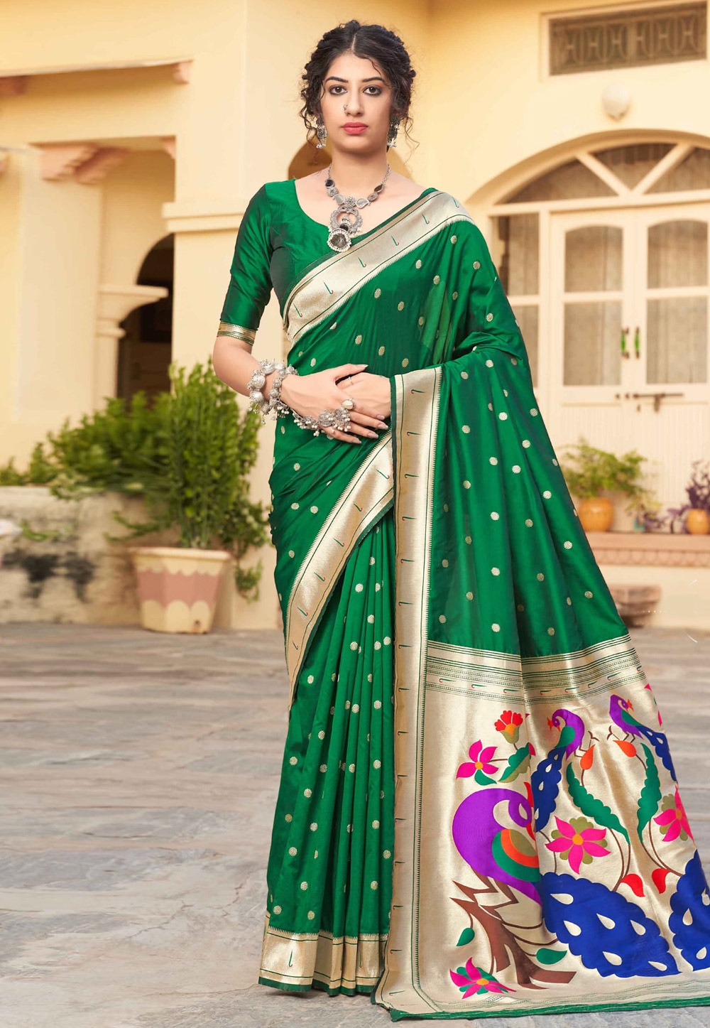 Green Banarasi Silk Paithani Saree 236375
