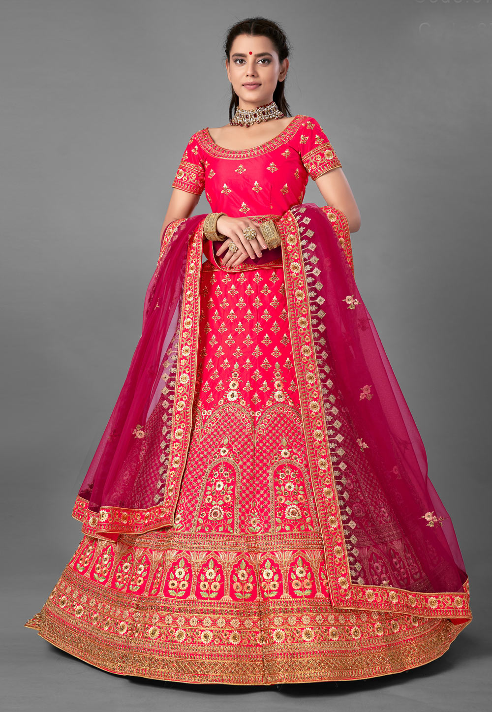 Pink Satin Embroidered Lehenga Choli 224285