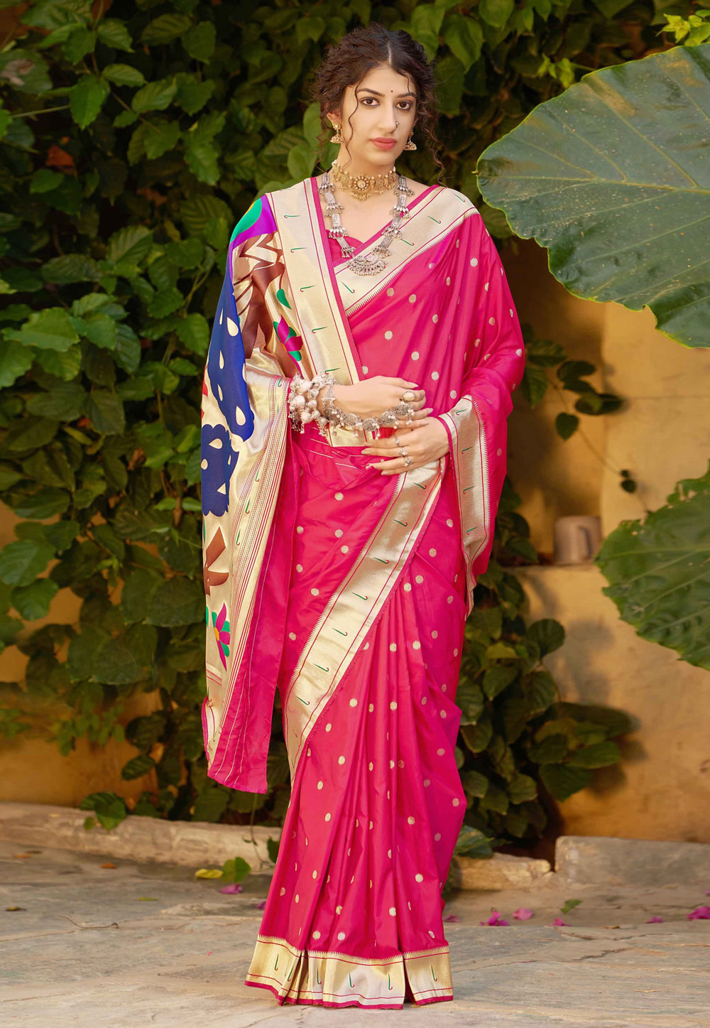 Pink Banarasi Silk Paithani Saree With Blouse 236376